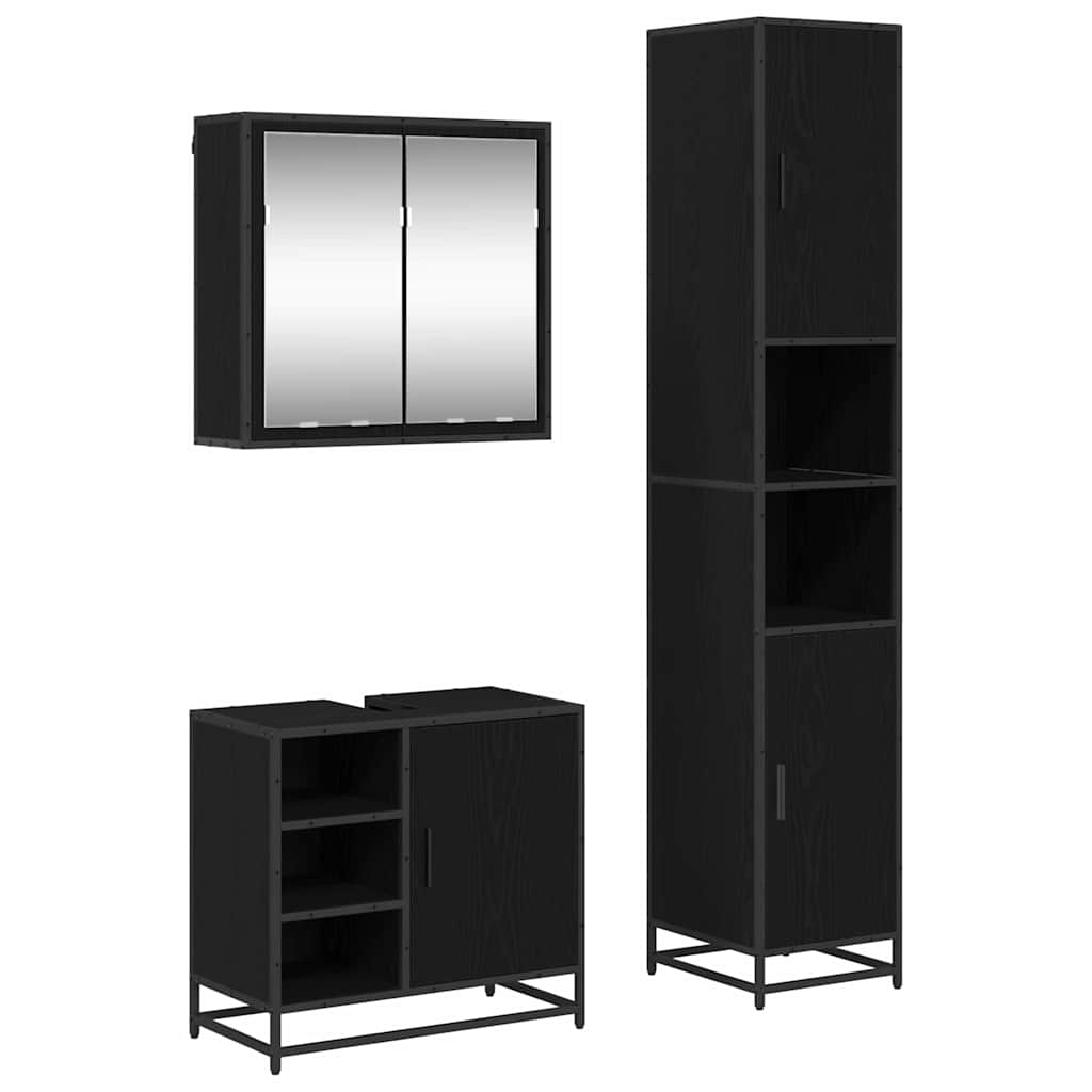 Badeværelsesmøbel sæt med hylde 3 pcs Sort eg Konstrueret træ
