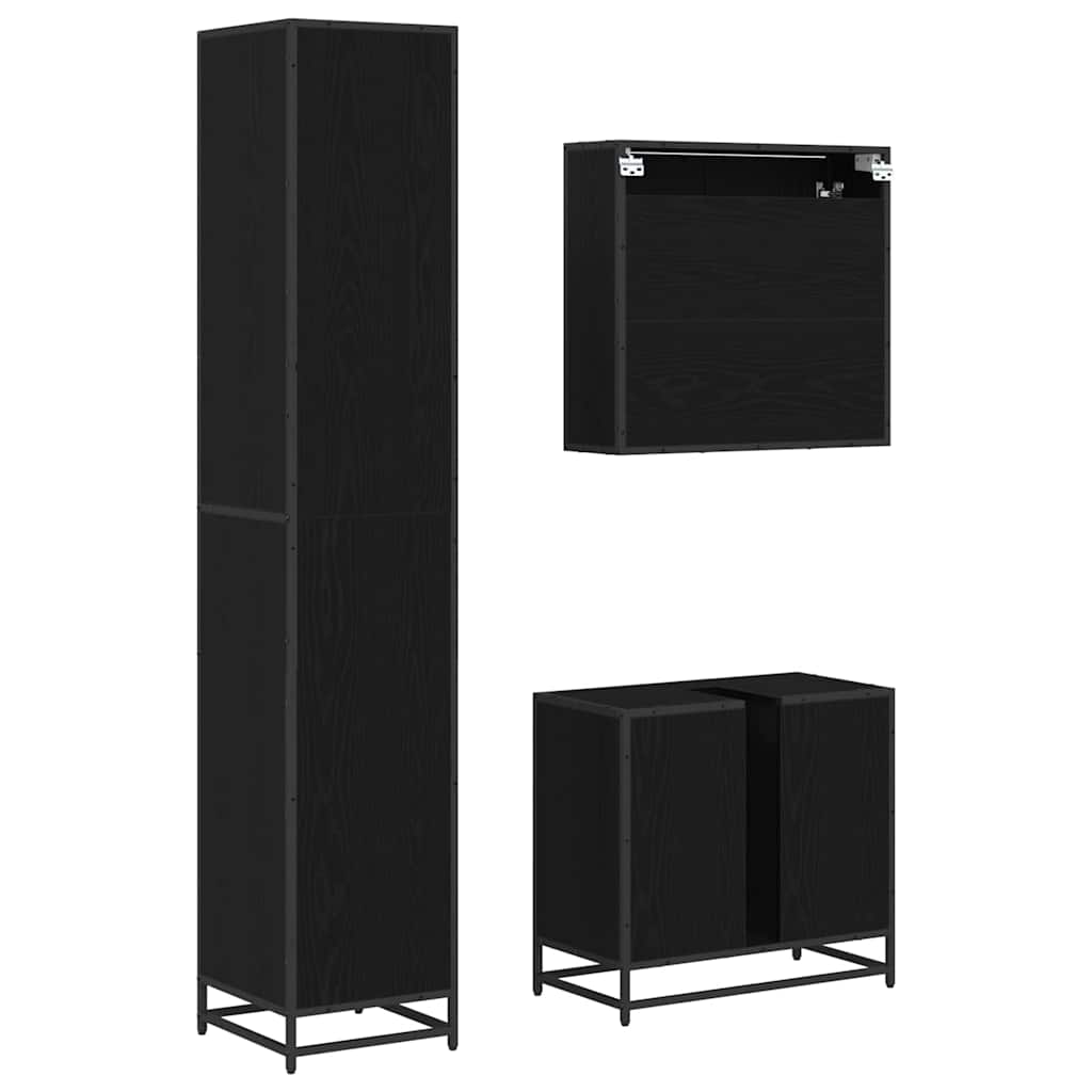 Badeværelsesmøbel sæt med hylde 3 pcs Sort eg Konstrueret træ