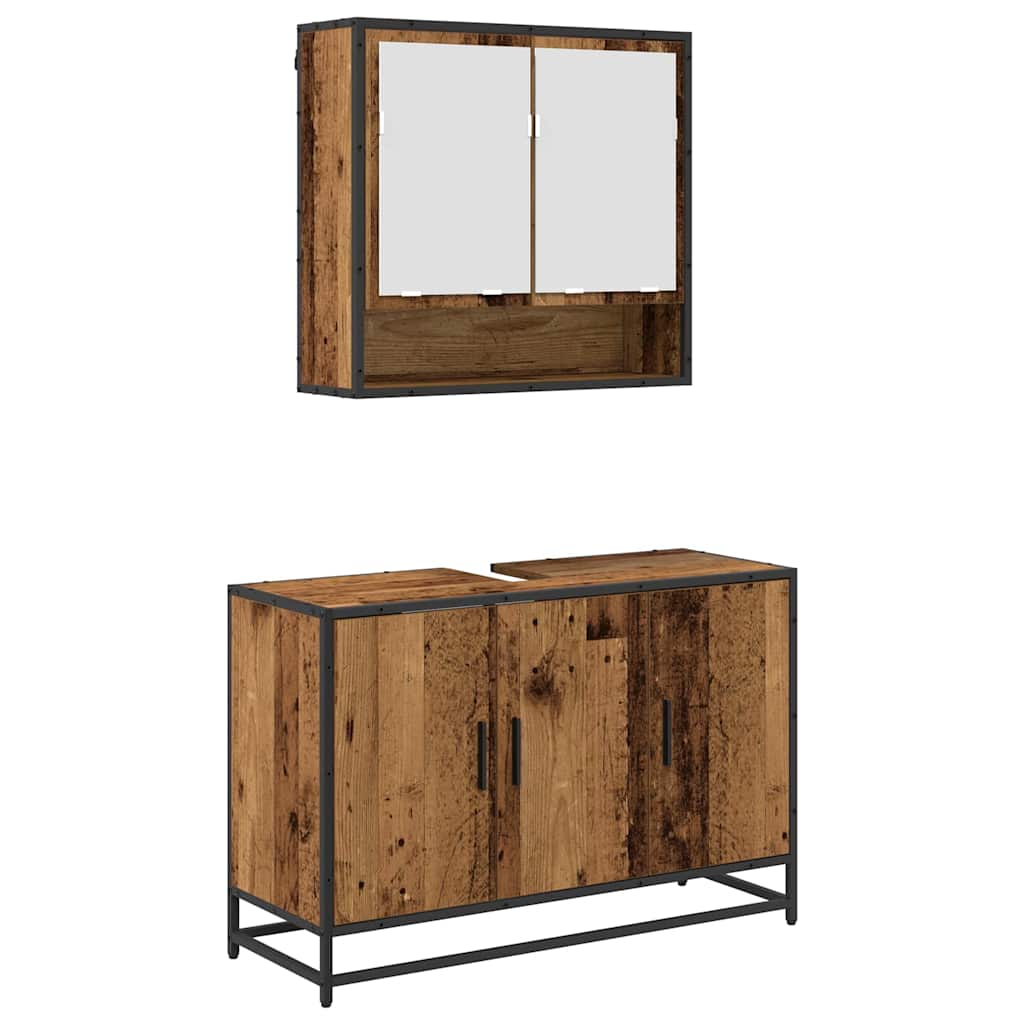 Badeværelsesmøbel sæt med dør 2 pcs Gammelt træ Konstrueret træ
