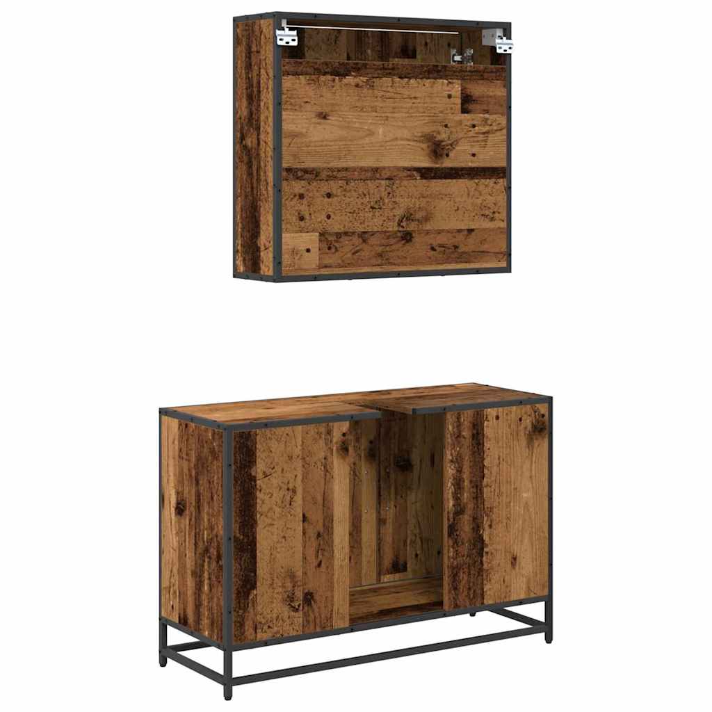 Badeværelsesmøbel sæt med dør 2 pcs Gammelt træ Konstrueret træ