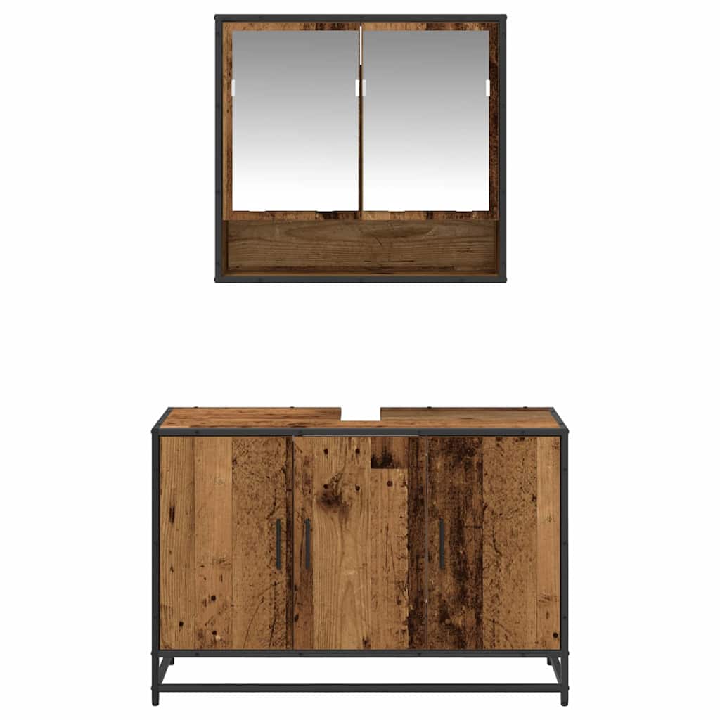 Badeværelsesmøbel sæt med dør 2 pcs Gammelt træ Konstrueret træ