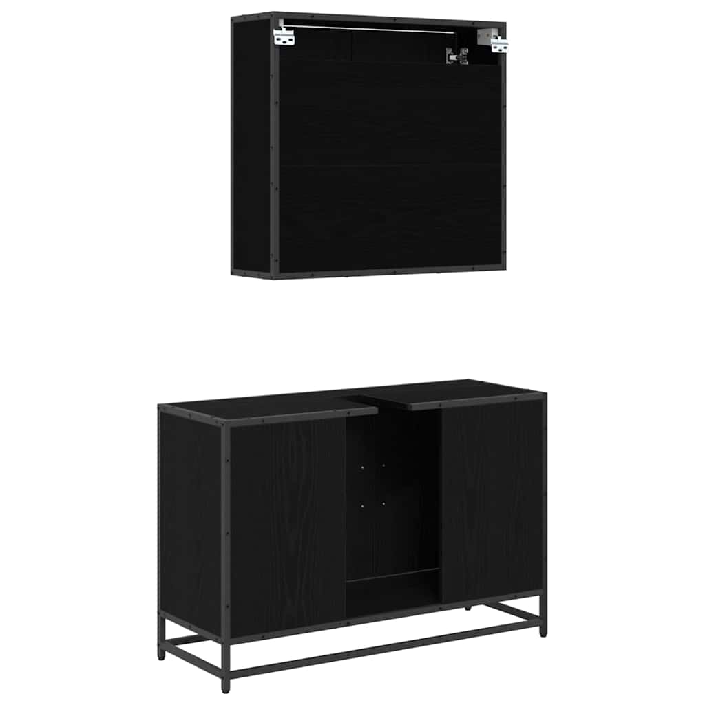 Badeværelsesmøbel sæt med hylde 2 pcs Sort eg Konstrueret træ