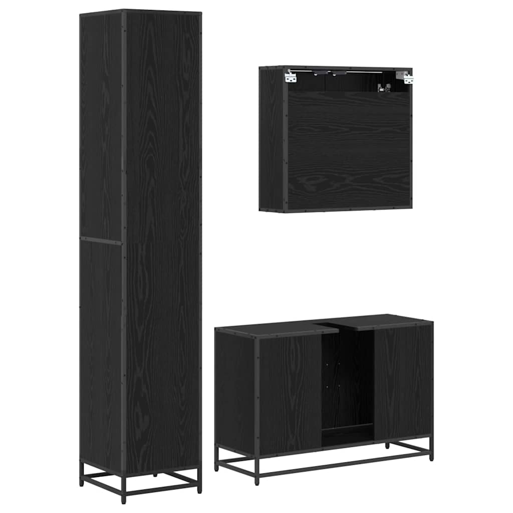 Badeværelsesmøbel sæt med hylde 3 pcs Sort eg Konstrueret træ