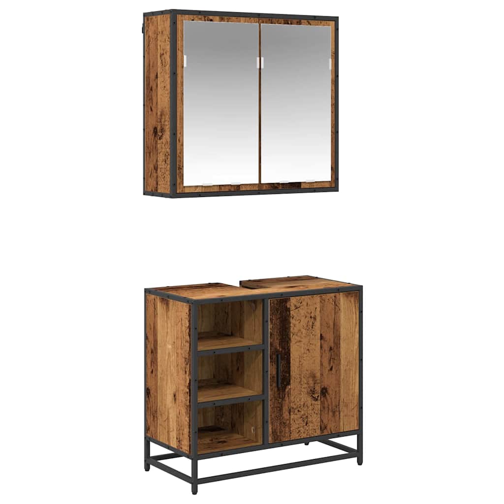 Badeværelsesmøbel sæt med dør 2 pcs Gammelt træ Konstrueret træ