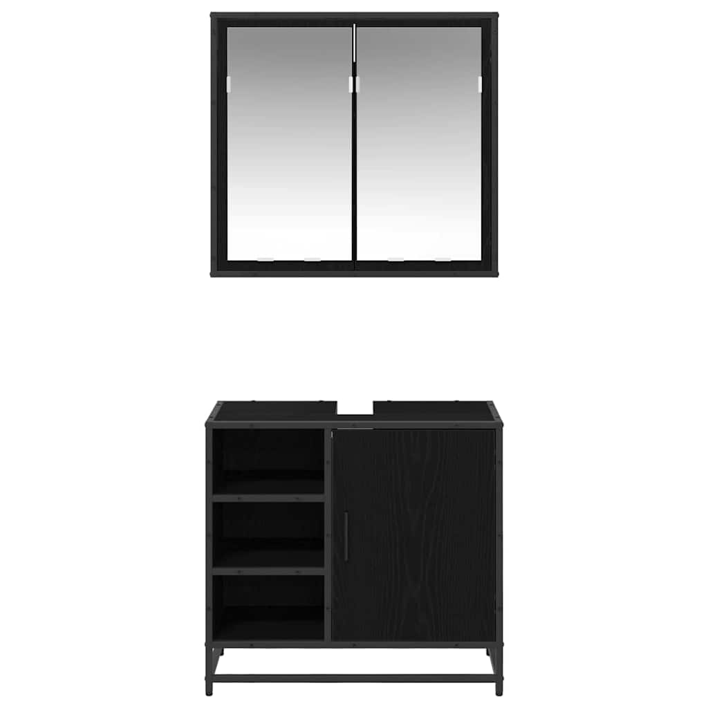 Badeværelsesmøbel sæt med hylde 2 pcs Sort eg Konstrueret træ
