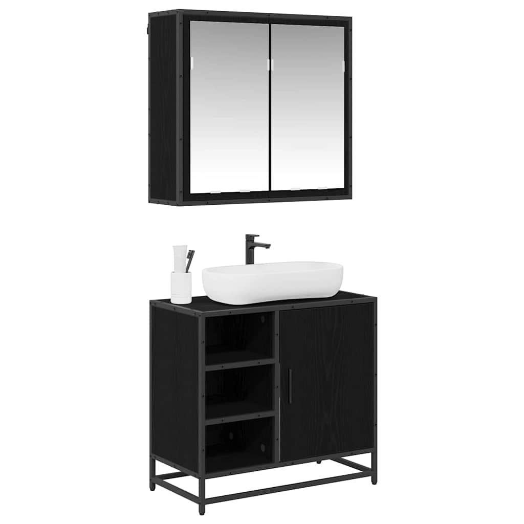 Badeværelsesmøbel sæt med hylde 2 pcs Sort eg Konstrueret træ