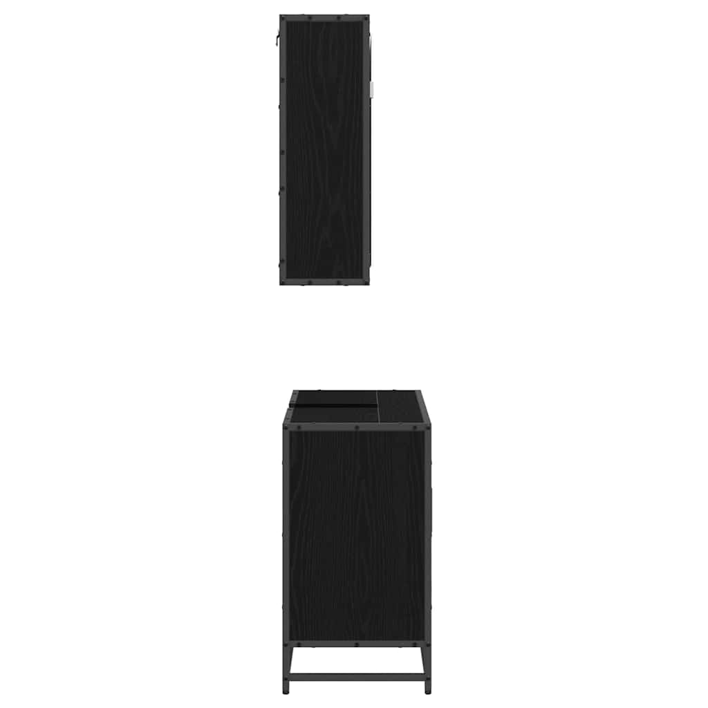 Badeværelsesmøbel sæt med hylde 2 pcs Sort eg Konstrueret træ