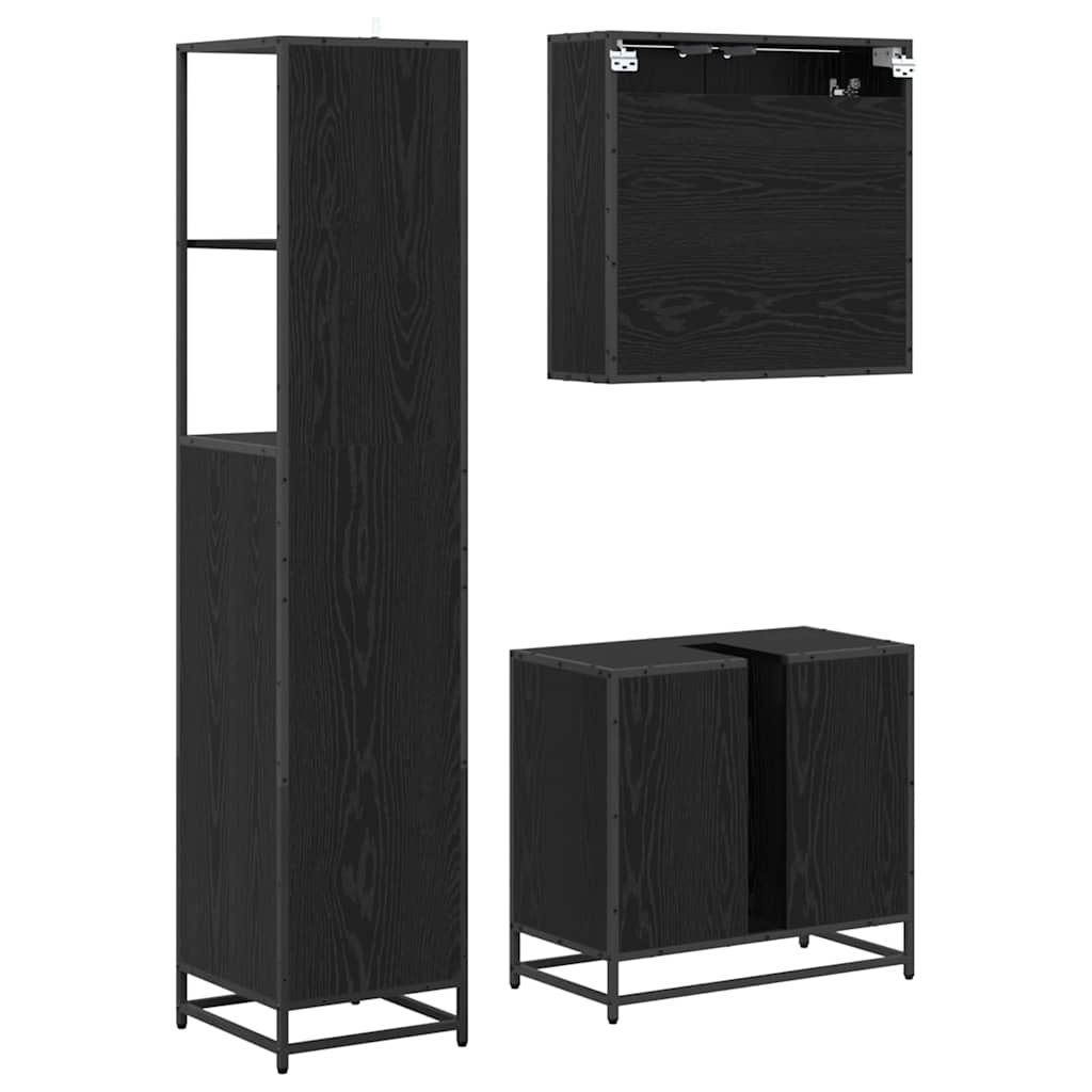 Badeværelsesmøbel sæt med skuffe 3 pcs Sort eg Konstrueret træ