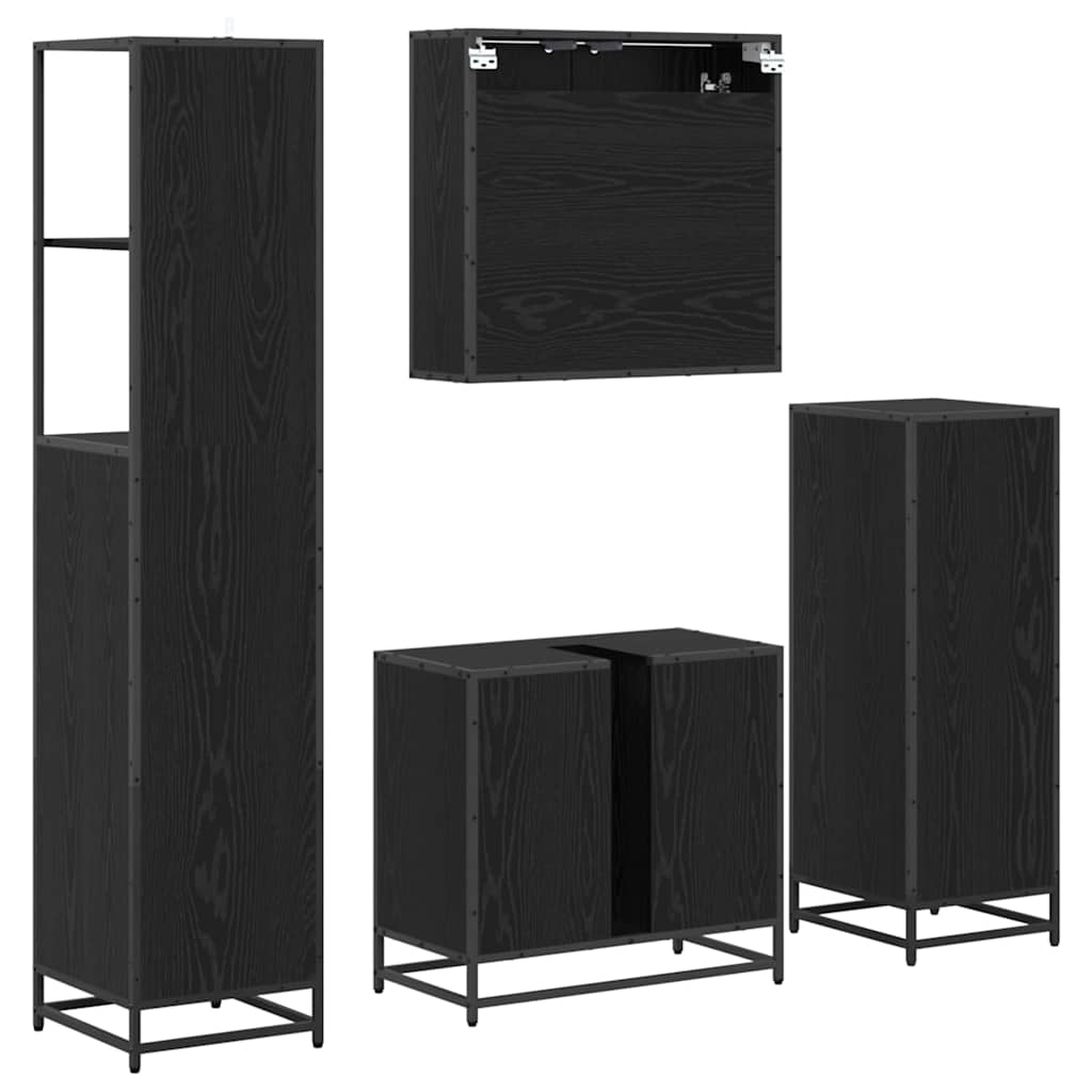 Badeværelsesmøbel sæt med skuffe 4 pcs Sort eg Konstrueret træ