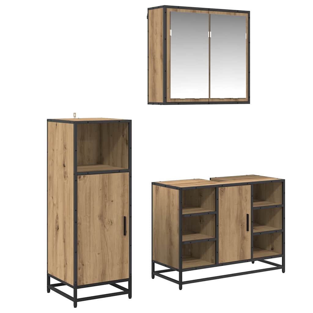 Badeværelsesmøbel sæt 3 pcs Artisan Egetræ Konstrueret træ