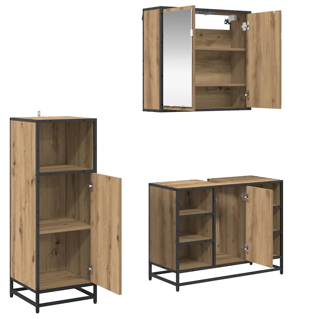 Badeværelsesmøbel sæt 3 pcs Artisan Egetræ Konstrueret træ