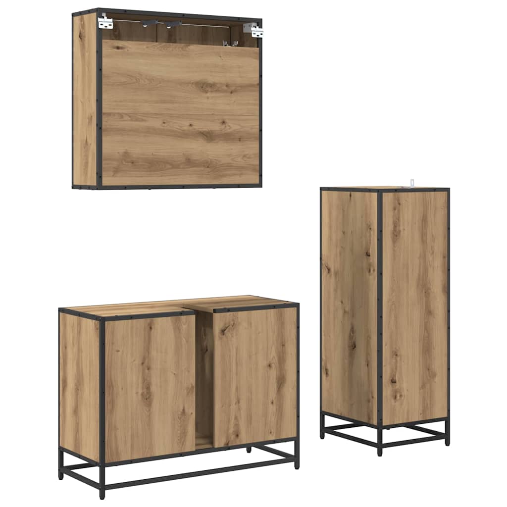 Badeværelsesmøbel sæt 3 pcs Artisan Egetræ Konstrueret træ