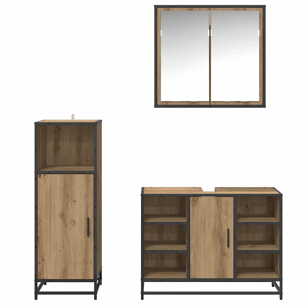 Badeværelsesmøbel sæt 3 pcs Artisan Egetræ Konstrueret træ