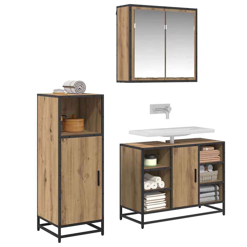 Badeværelsesmøbel sæt 3 pcs Artisan Egetræ Konstrueret træ