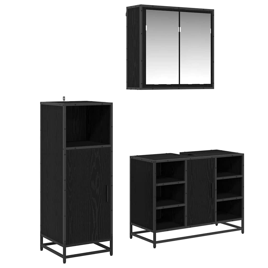 Badeværelsesmøbel sæt med hylde 3 pcs Sort eg Konstrueret træ