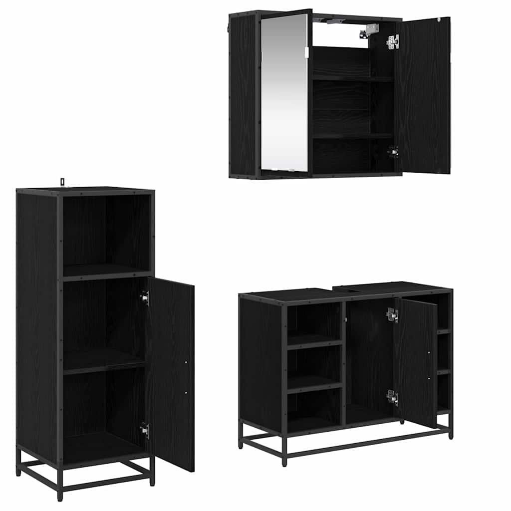 Badeværelsesmøbel sæt med hylde 3 pcs Sort eg Konstrueret træ