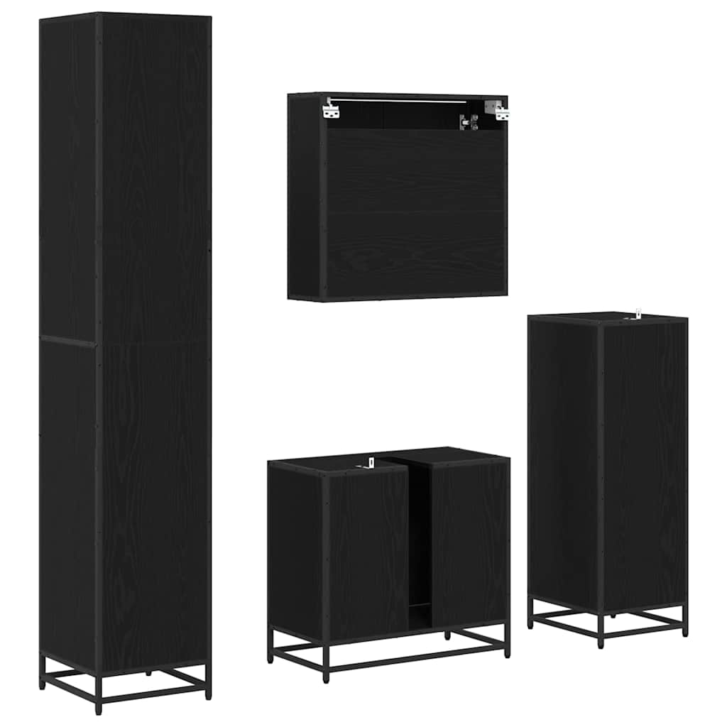 Badeværelsesmøbel sæt med skuffe 4 pcs Sort eg Konstrueret træ
