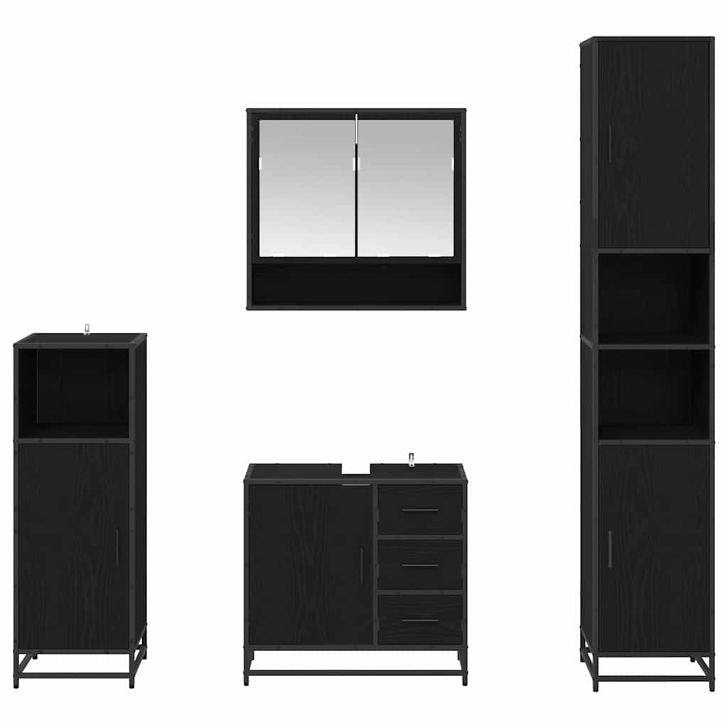 Badeværelsesmøbel sæt med skuffe 4 pcs Sort eg Konstrueret træ