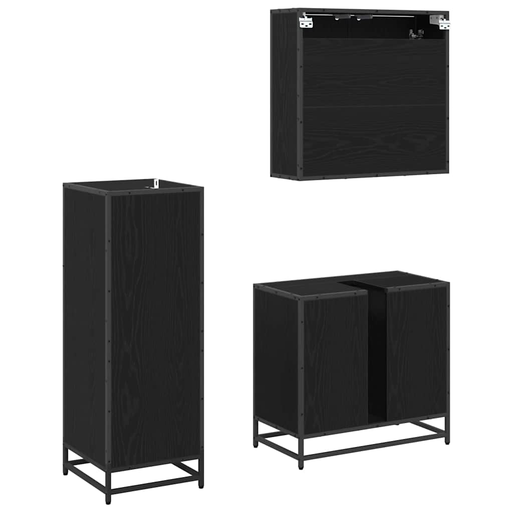Badeværelsesmøbel sæt med hylde 3 pcs Sort eg Konstrueret træ