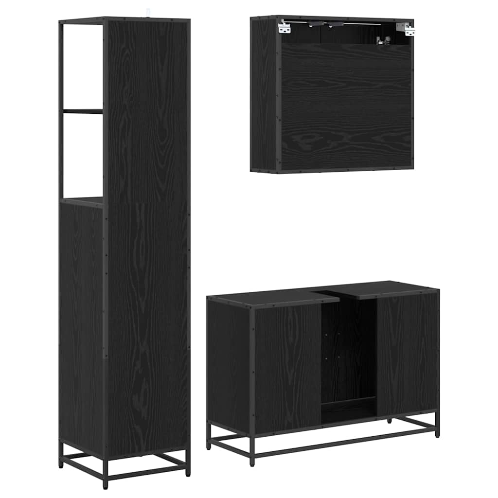 Badeværelsesmøbel sæt med skuffe 3 pcs Sort eg Konstrueret træ