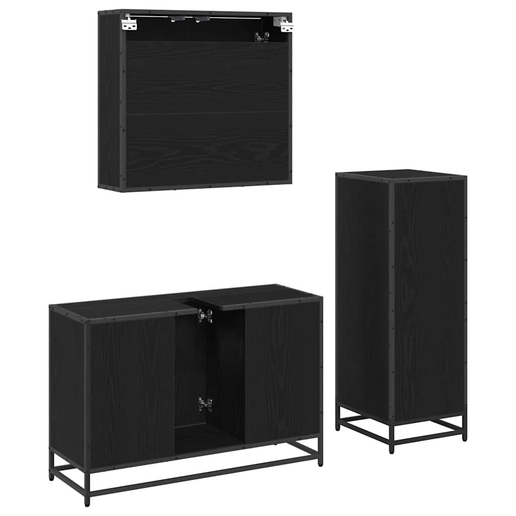 Badeværelsesmøbel sæt med skuffe 3 pcs Sort eg Konstrueret træ