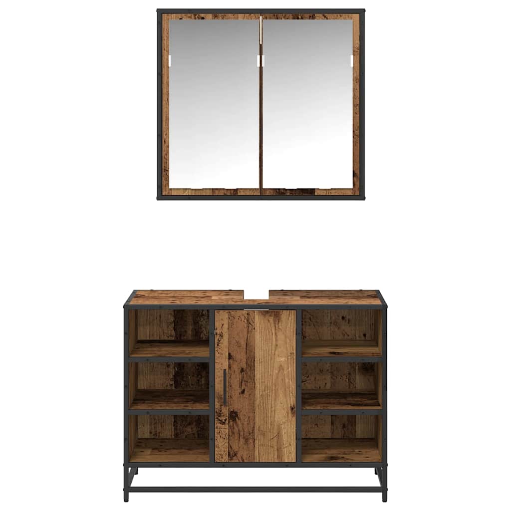 Badeværelsesmøbel sæt med dør 2 pcs Gammelt træ Konstrueret træ