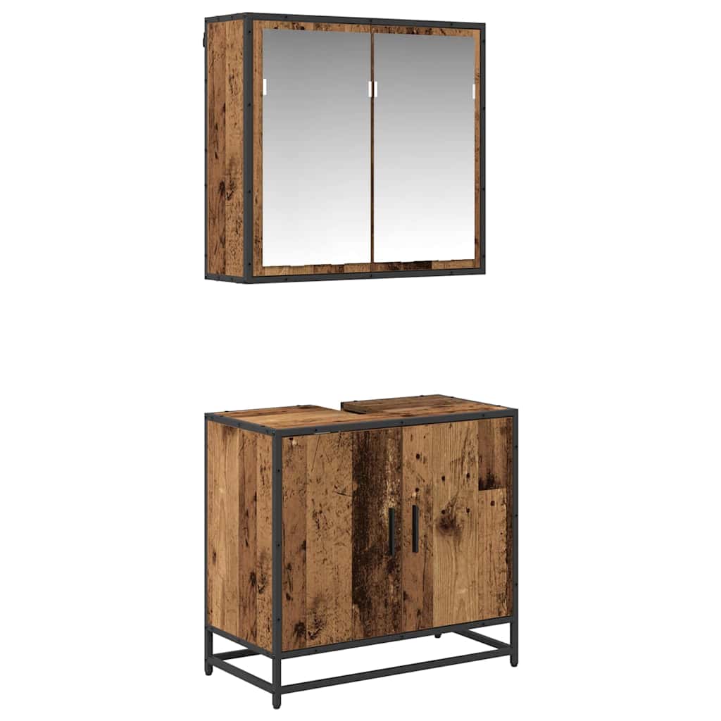 Badeværelsesmøbel sæt med dør 2 pcs Gammelt træ Konstrueret træ