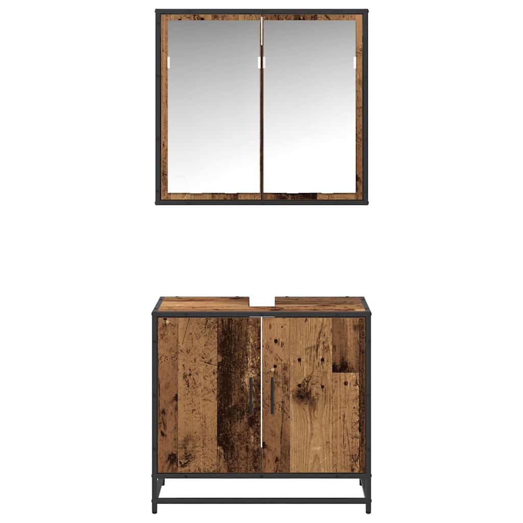 Badeværelsesmøbel sæt med dør 2 pcs Gammelt træ Konstrueret træ