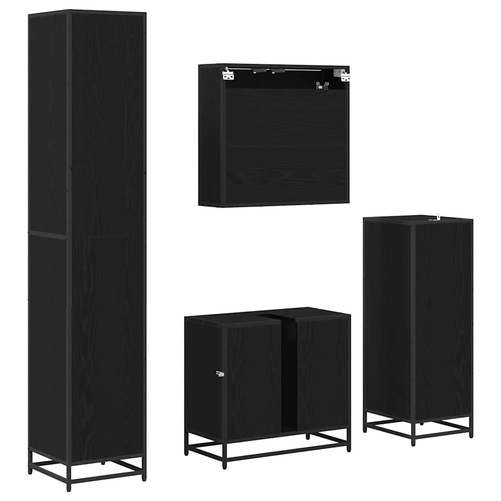 Badeværelsesmøbel sæt med hylde 4 pcs Sort eg Konstrueret træ
