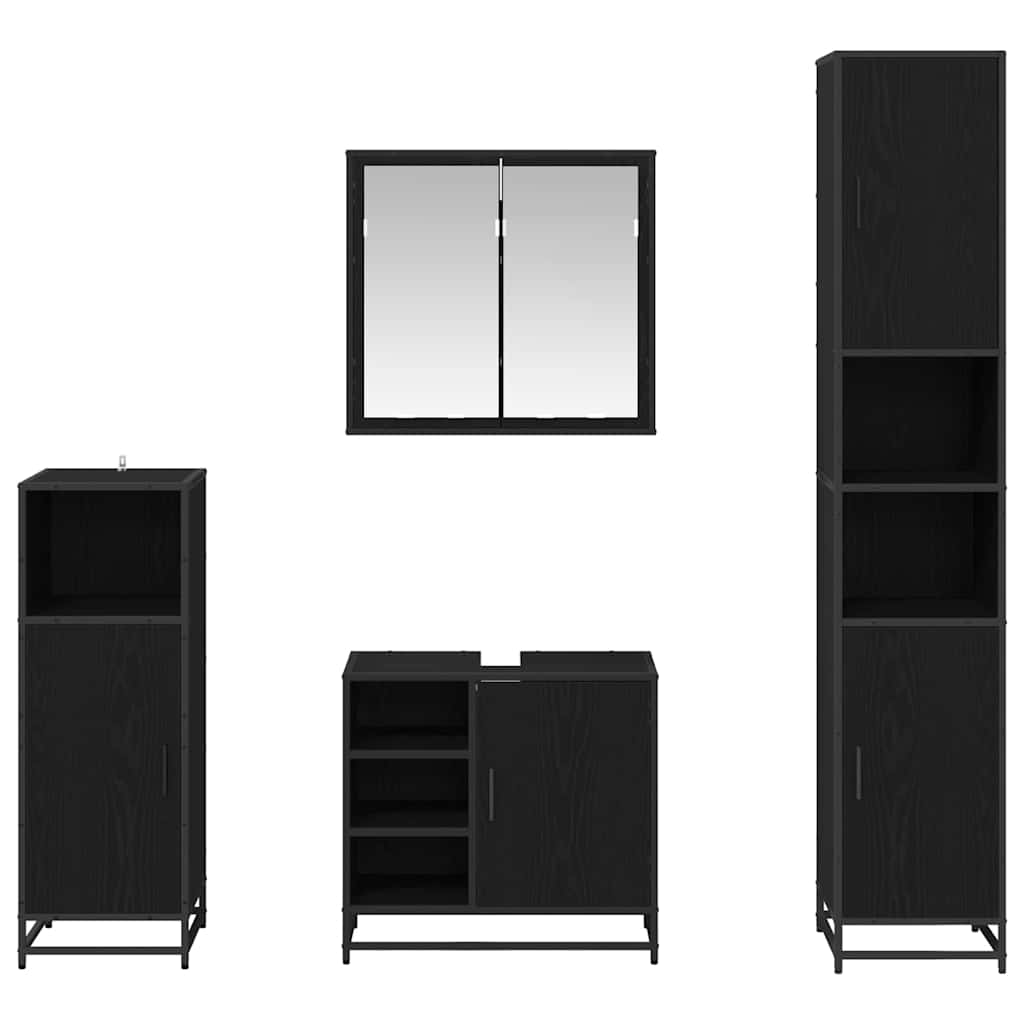 Badeværelsesmøbel sæt med hylde 4 pcs Sort eg Konstrueret træ