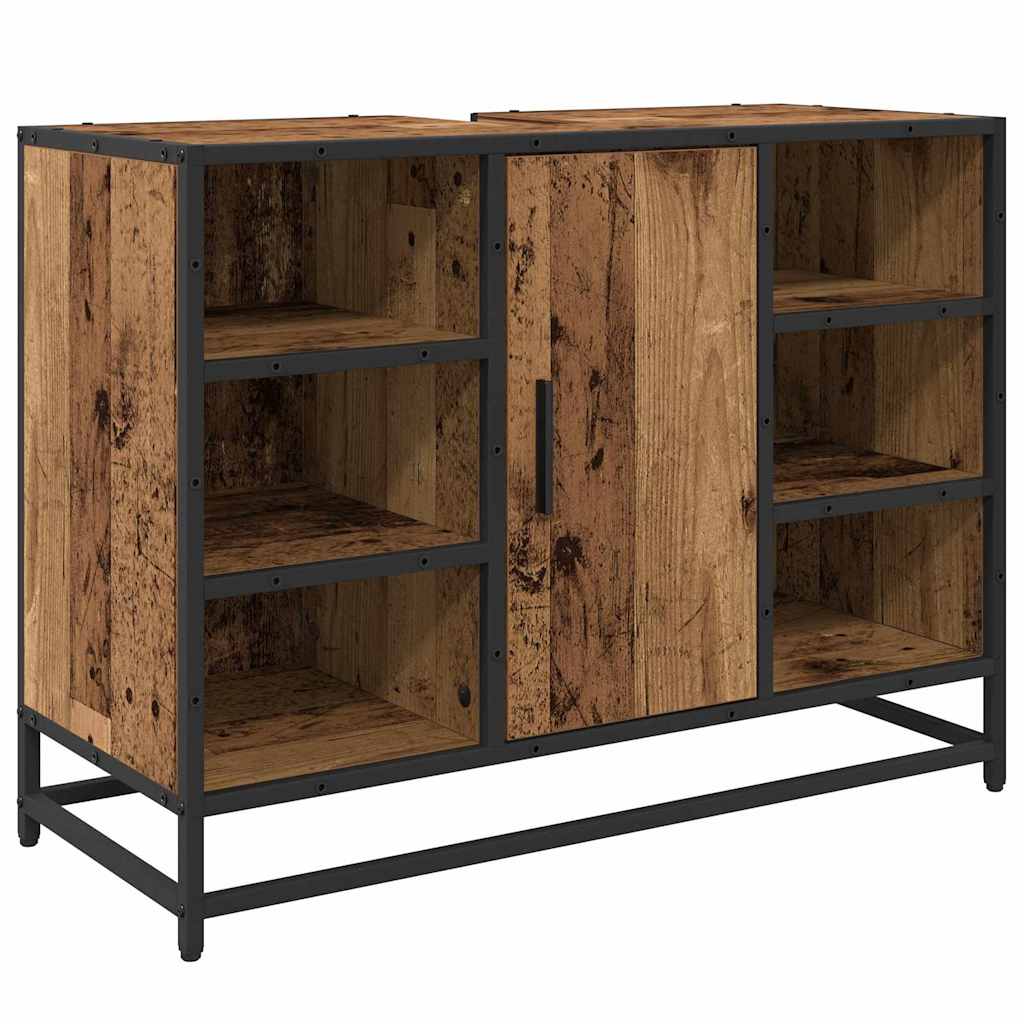 Badeværelsesmøbel sæt med dør 3 pcs Gammelt træ Konstrueret træ