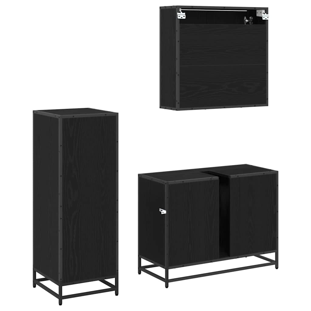 Badeværelsesmøbel sæt med skuffe 3 pcs Sort eg Konstrueret træ
