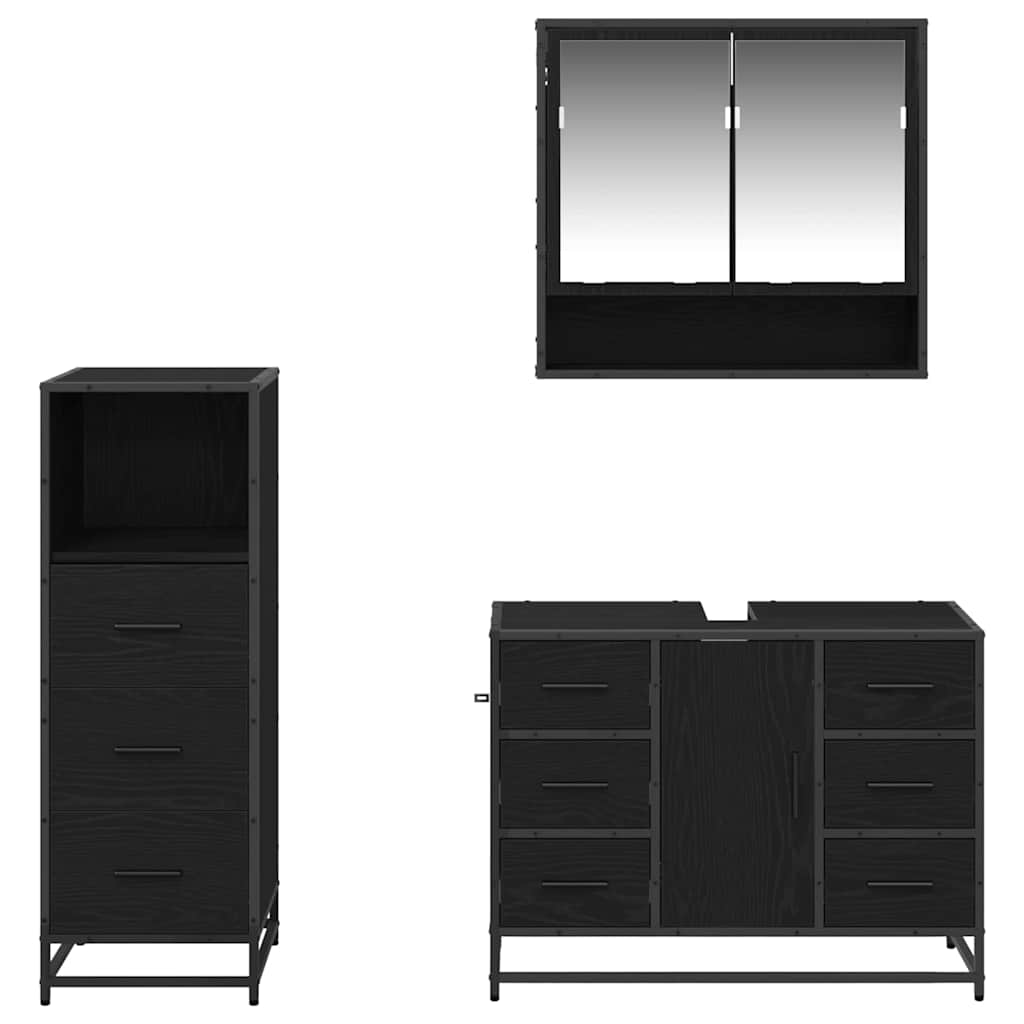Badeværelsesmøbel sæt med skuffe 3 pcs Sort eg Konstrueret træ
