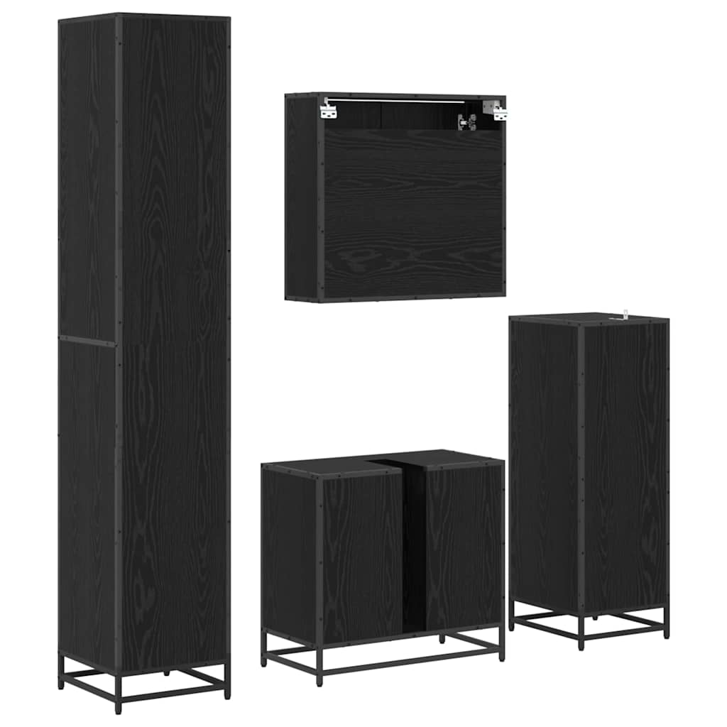 Badeværelsesmøbel sæt med hylde 4 pcs Sort eg Konstrueret træ