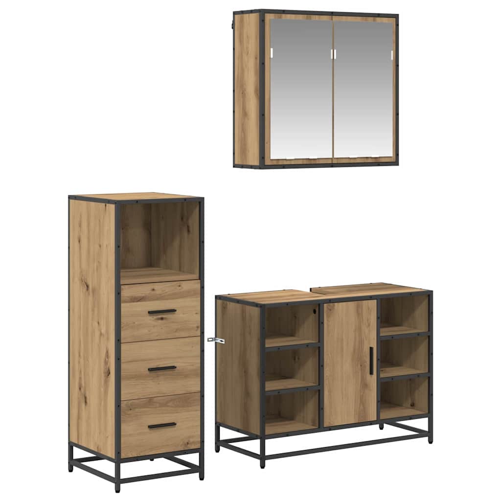 Badeværelsesmøbel sæt 3 pcs Artisan Egetræ Konstrueret træ