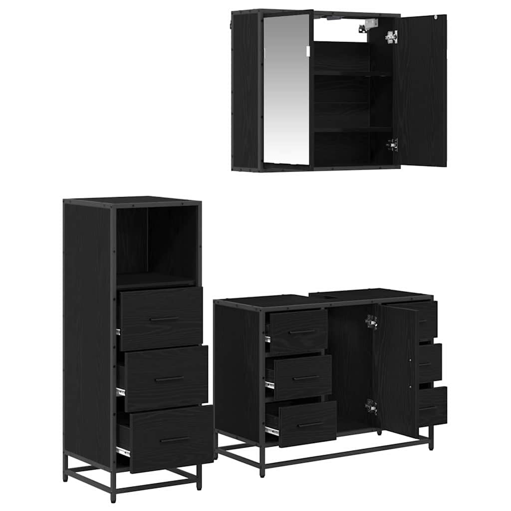 Badeværelsesmøbel sæt med skuffe 3 pcs Sort eg Konstrueret træ
