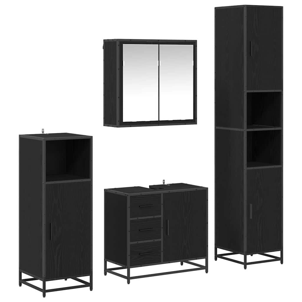Badeværelsesmøbel sæt med skuffe 4 pcs Sort eg Konstrueret træ