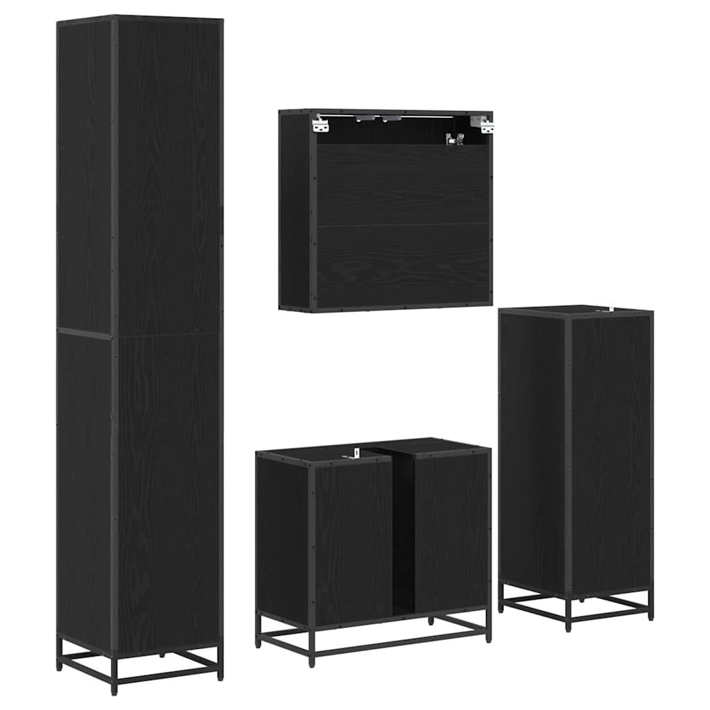 Badeværelsesmøbel sæt med skuffe 4 pcs Sort eg Konstrueret træ