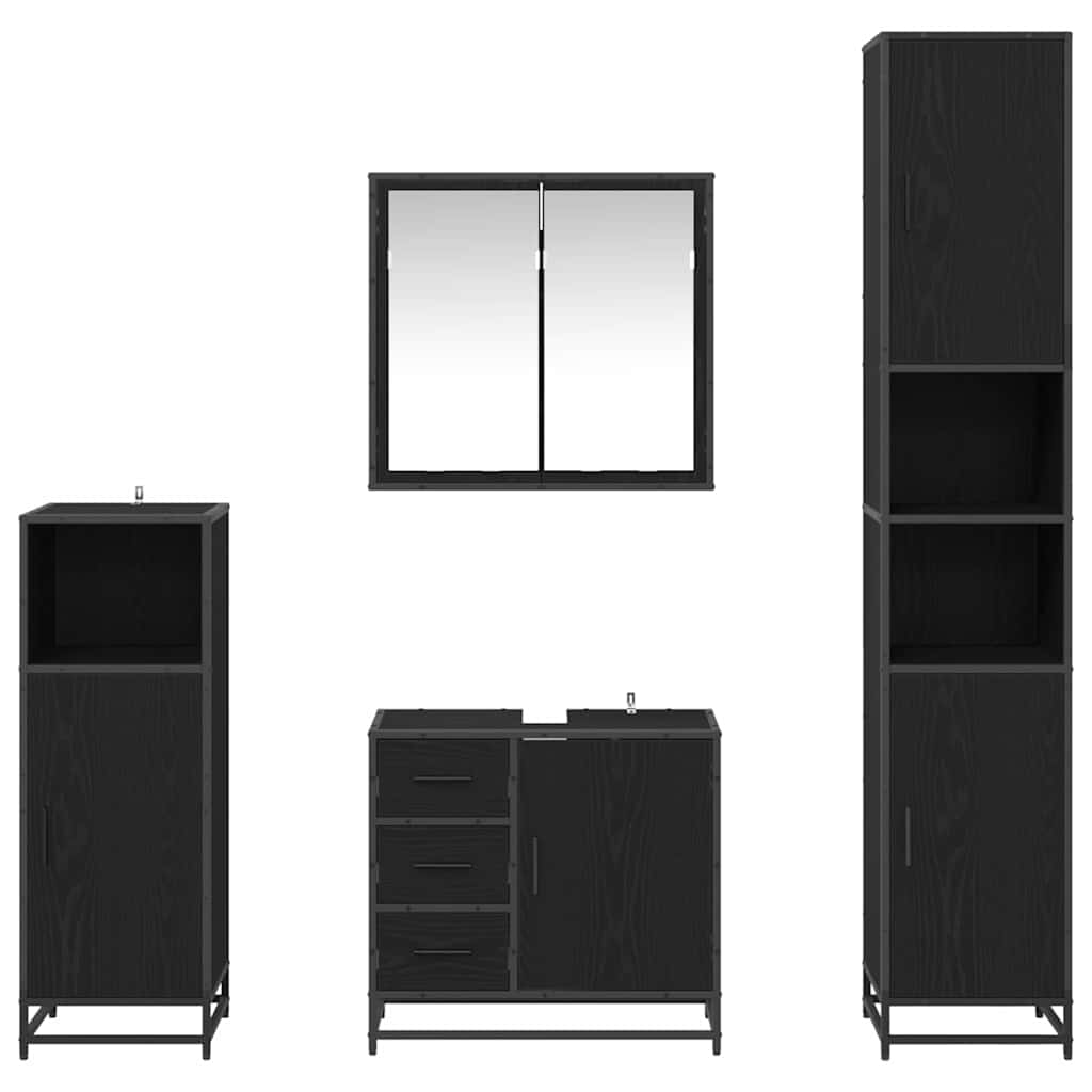 Badeværelsesmøbel sæt med skuffe 4 pcs Sort eg Konstrueret træ