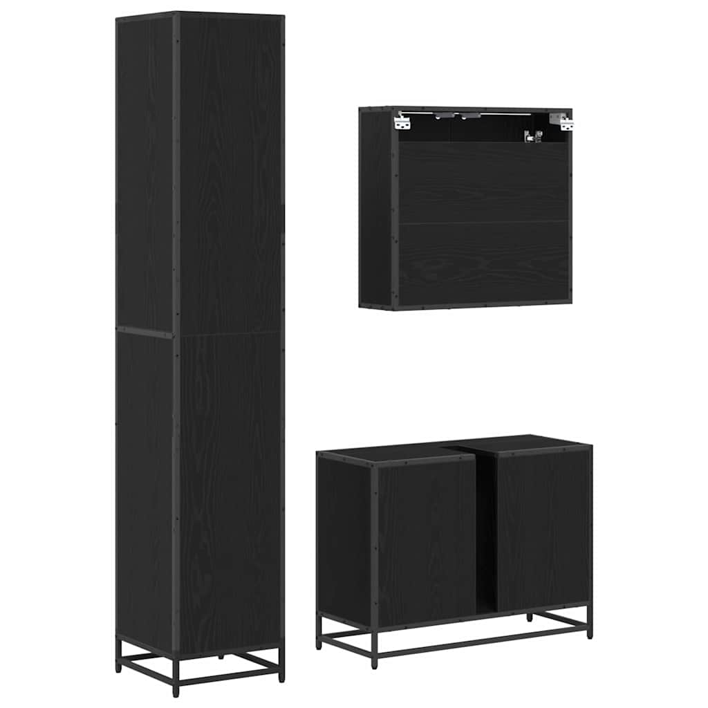 Badeværelsesmøbel sæt med skuffe 3 pcs Sort eg Konstrueret træ
