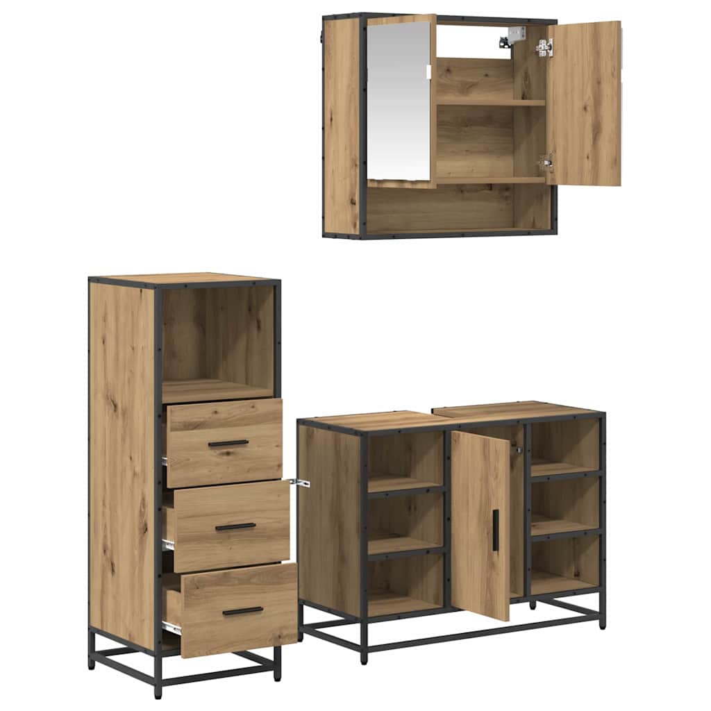 Badeværelsesmøbel sæt 3 pcs Artisan Egetræ Konstrueret træ