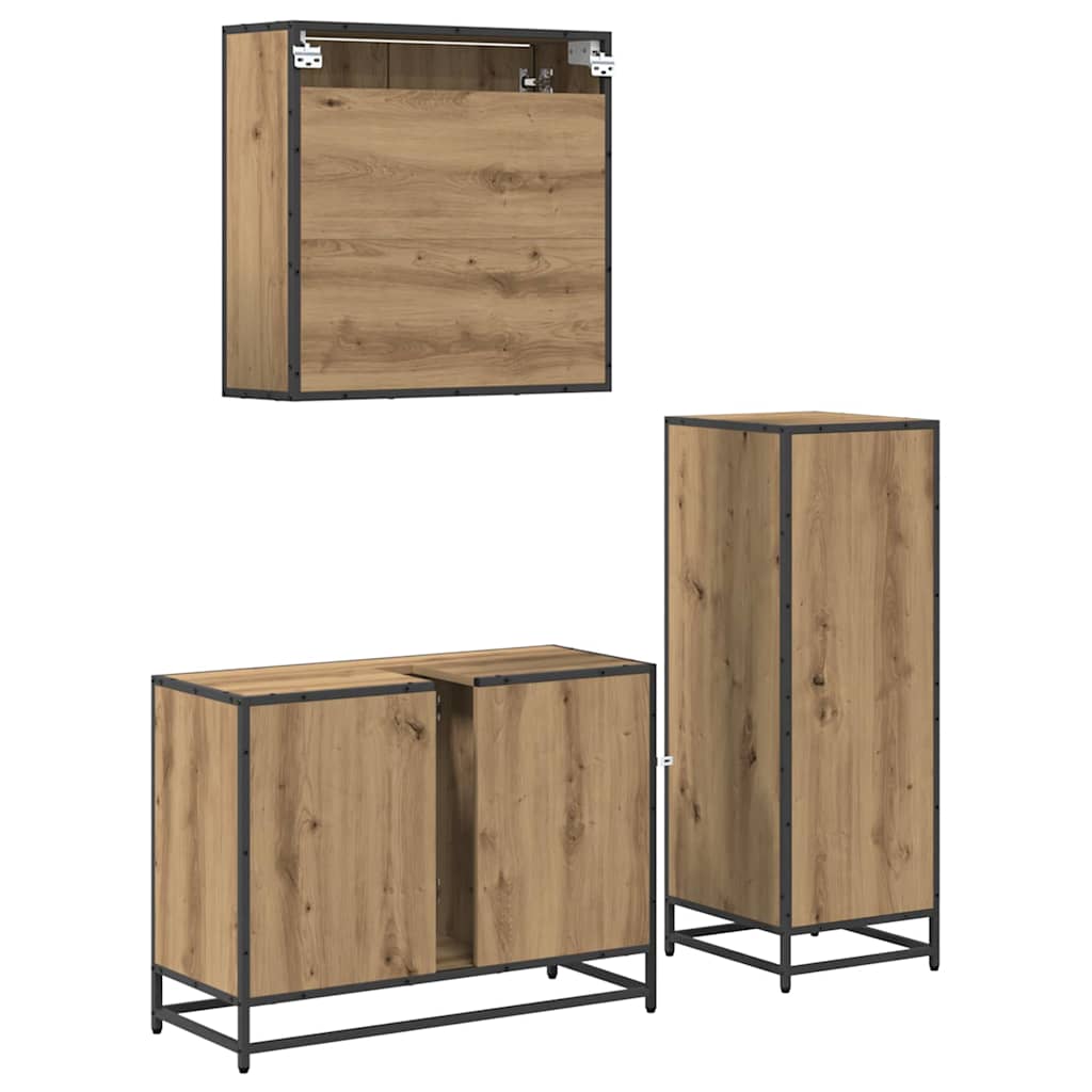 Badeværelsesmøbel sæt 3 pcs Artisan Egetræ Konstrueret træ