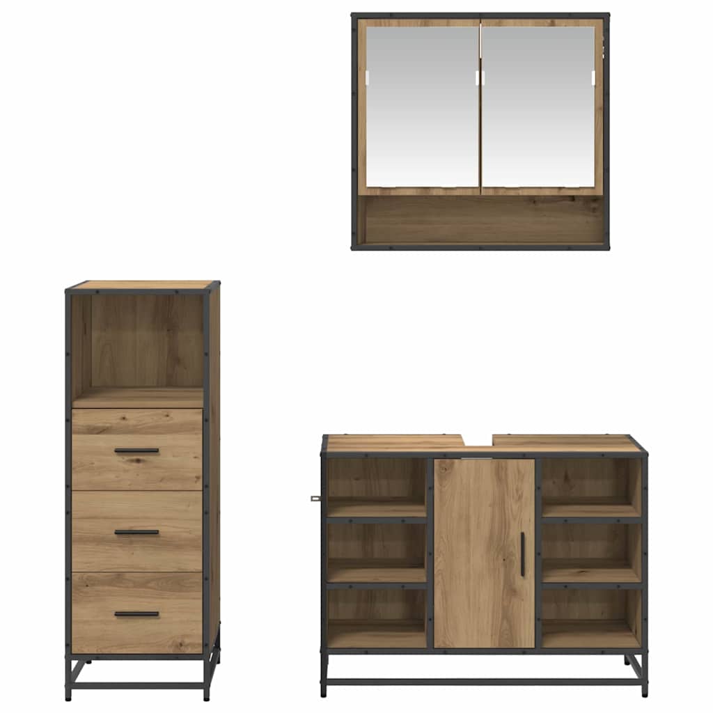 Badeværelsesmøbel sæt 3 pcs Artisan Egetræ Konstrueret træ