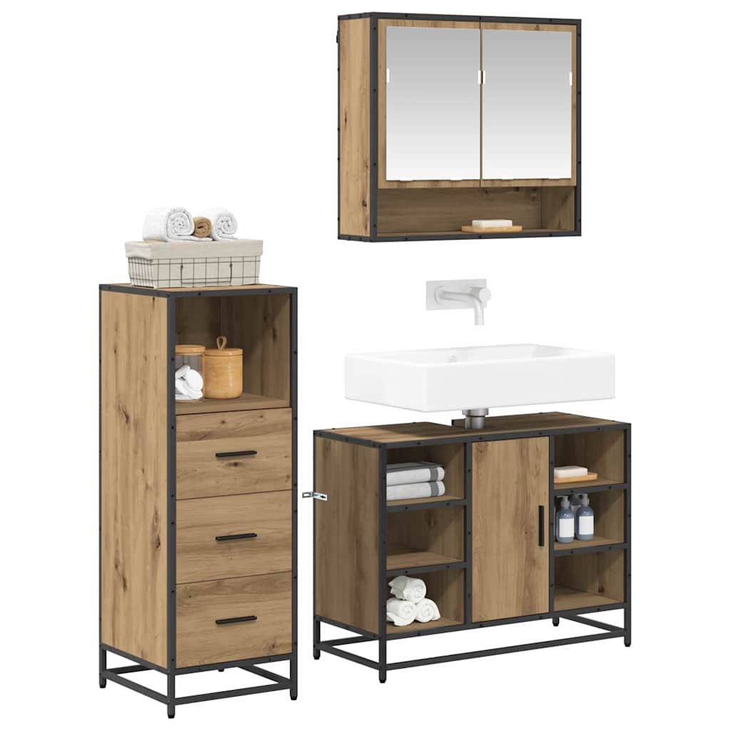 Badeværelsesmøbel sæt 3 pcs Artisan Egetræ Konstrueret træ