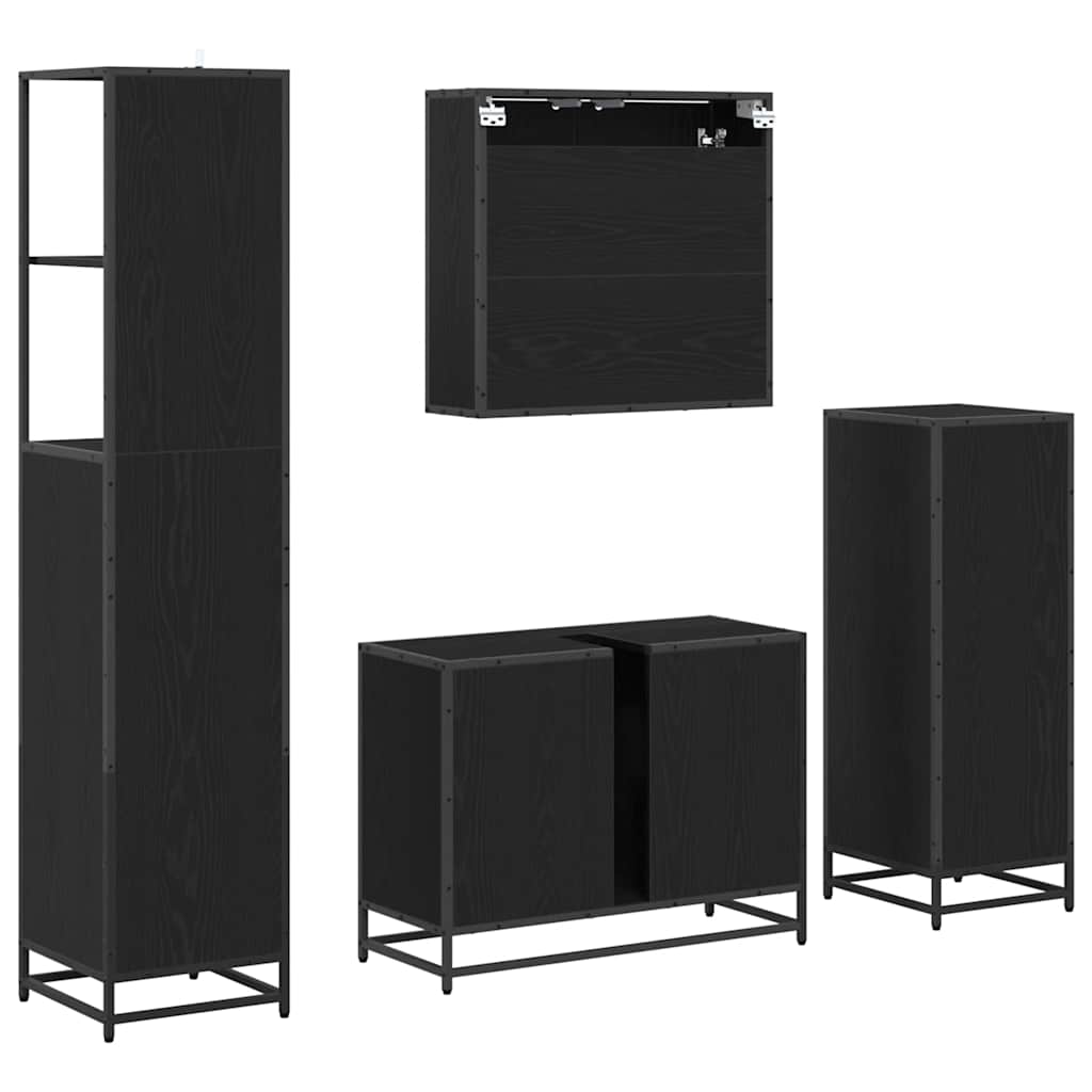 Badeværelsesmøbel sæt med skuffe 4 pcs Sort eg Konstrueret træ