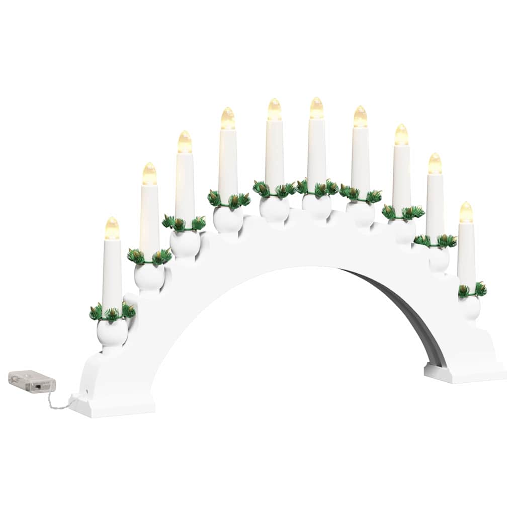 Julelys Bue med 10 LED Lys Hvid 47 x 5 x 29 cm Massivt fyrretræ
