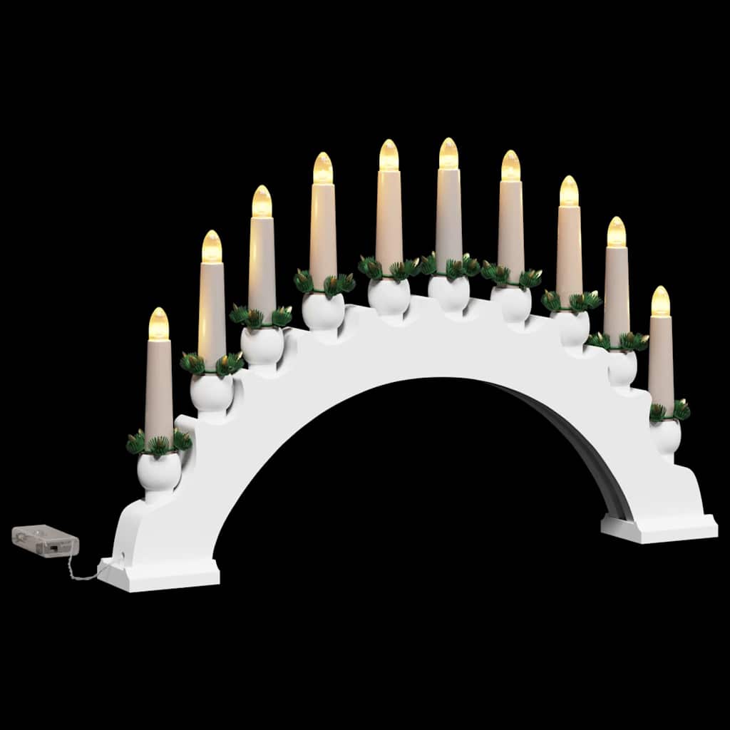 Julelys Bue med 10 LED Lys Hvid 47 x 5 x 29 cm Massivt fyrretræ
