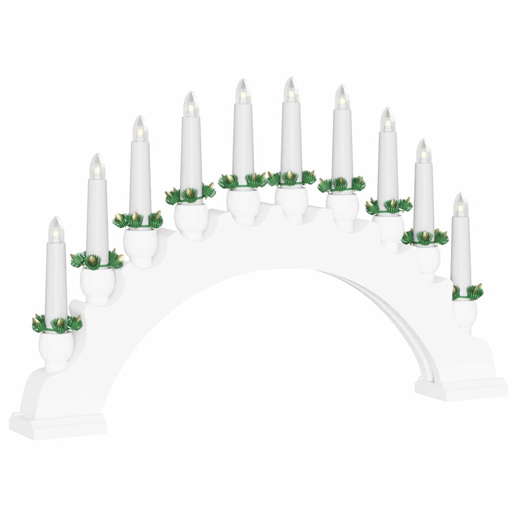 Julelys Bue med 10 LED Lys Hvid 47 x 5 x 29 cm Massivt fyrretræ
