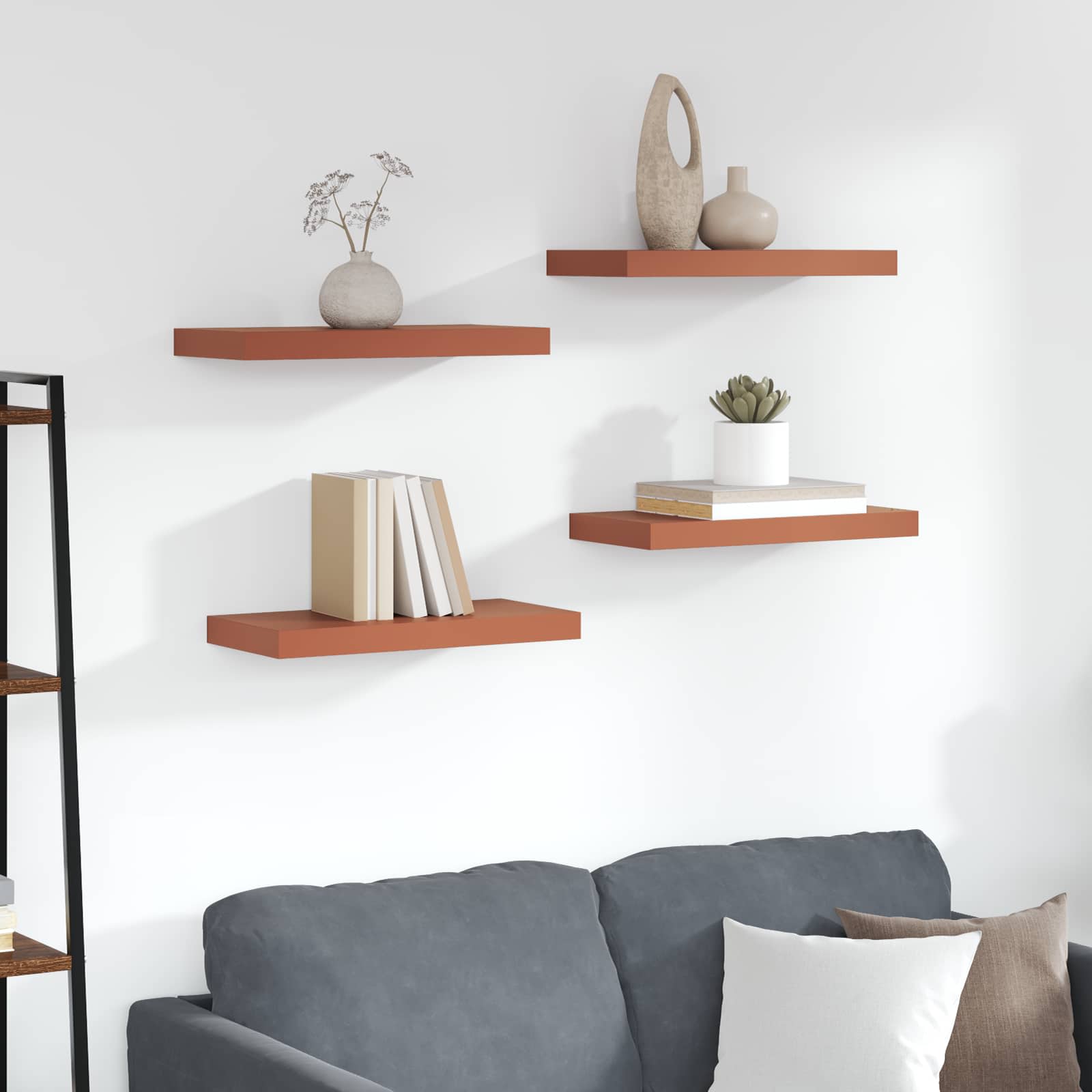 Væghylde Vægmonteret 4 pcs Rød 50 x 23 x 4 cm Konstrueret træ