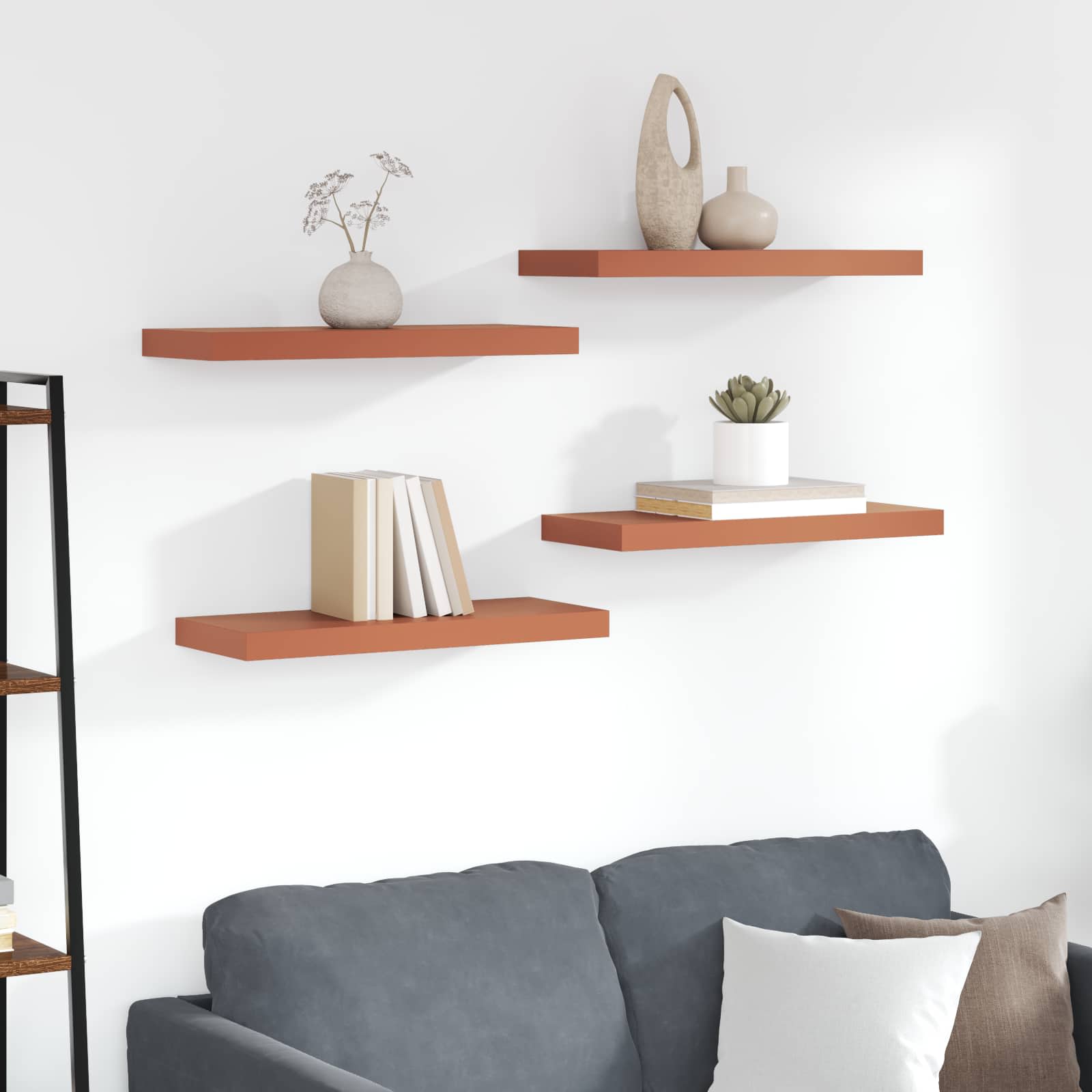 Væghylde Vægmonteret 4 pcs Rød 60 x 23 x 4 cm Konstrueret træ